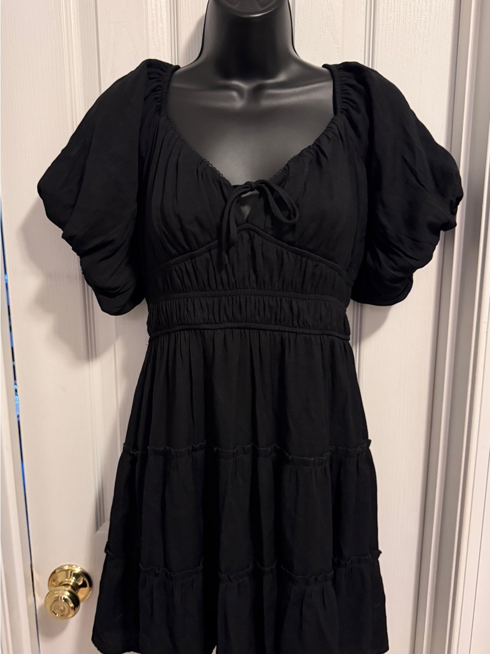 Altar’d State Black Puff-Sleeve Smocked Waist Dress